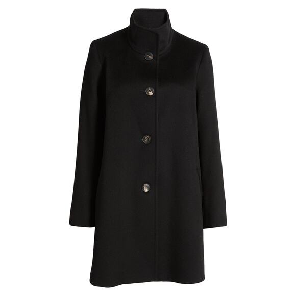 Fleurette Stand Collar Wool Car Coat - 6 - Black